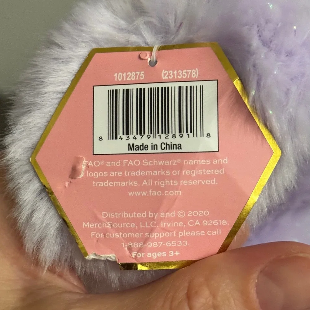 FAO Schwarz Sparklers Plush Sloth Stuffed Animal Lavender Purple Glitter Sparkle